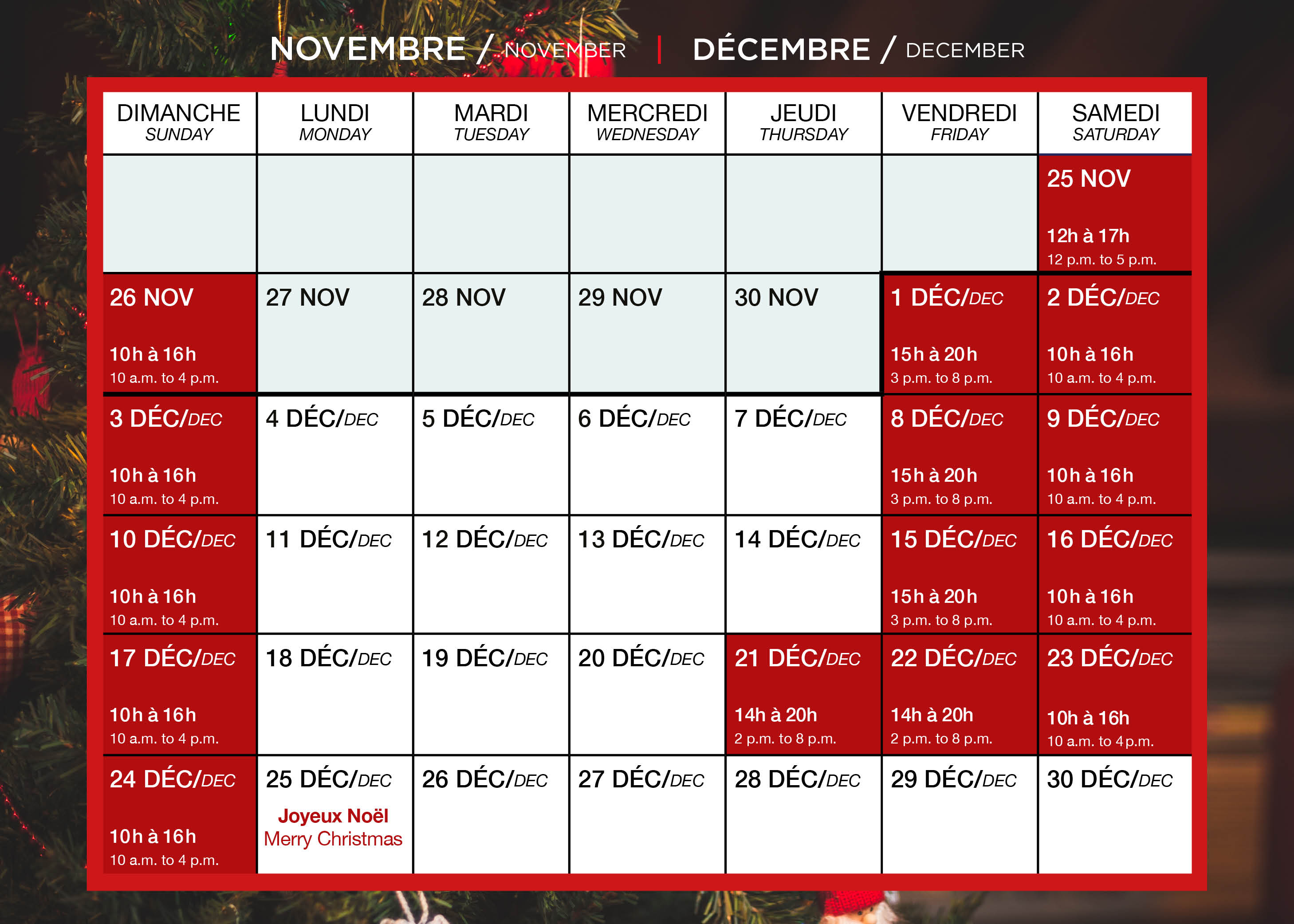 You are currently viewing Santa’s schedule – november – decembre 2017